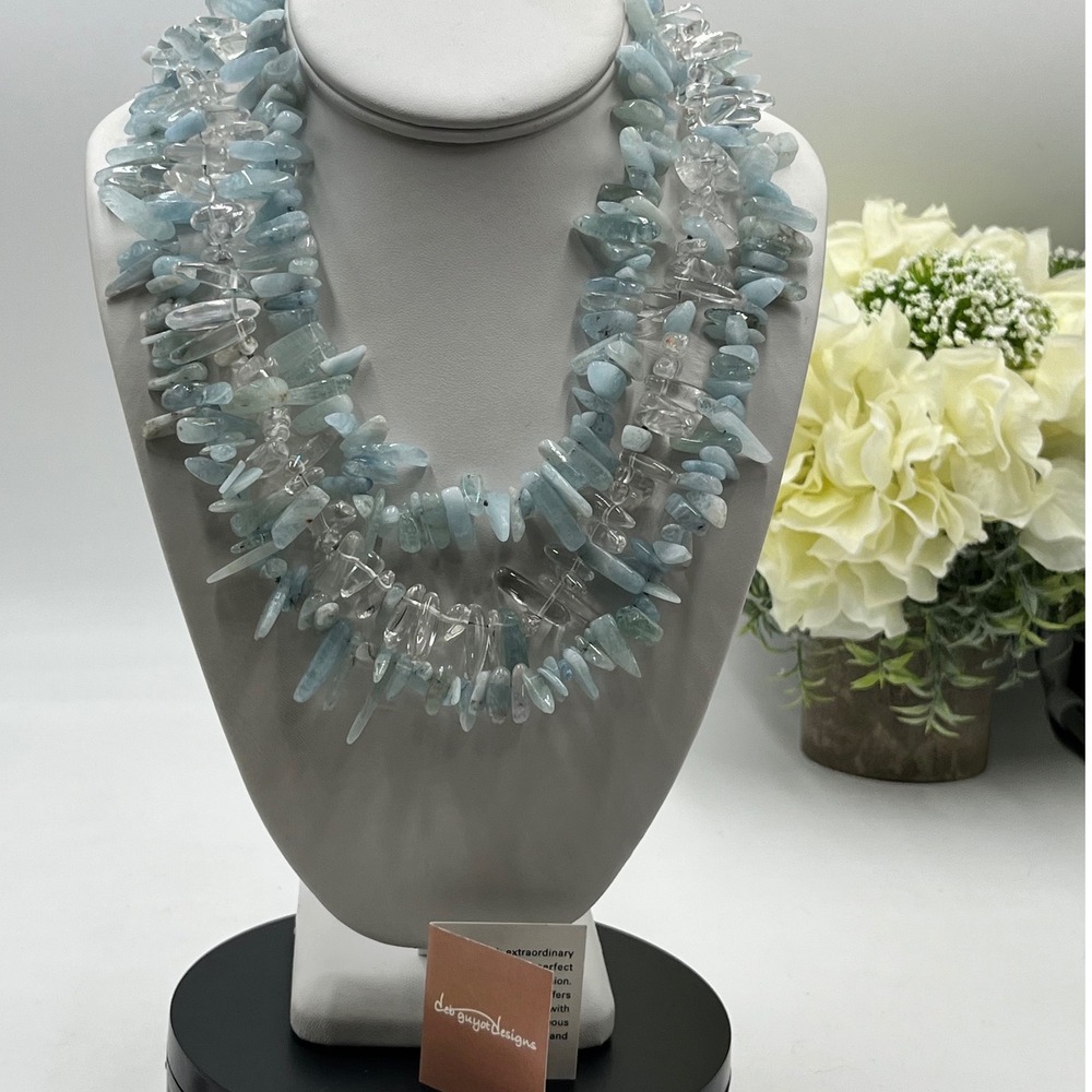 Deb‎ Guyot Designer Aquamarine & Clear Quartz 3-Strand Sterling Silver
Necklace
